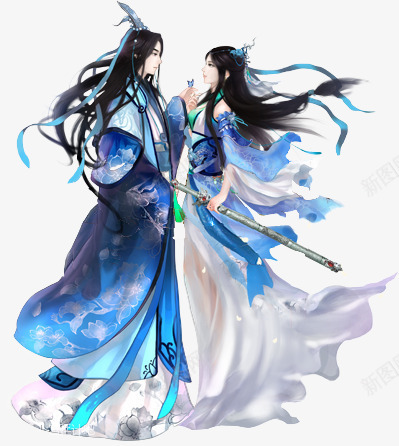 蓝衣情侣唯美背景png免抠素材_新图网 https://ixintu.com 唯美 情侣 背景 蓝衣