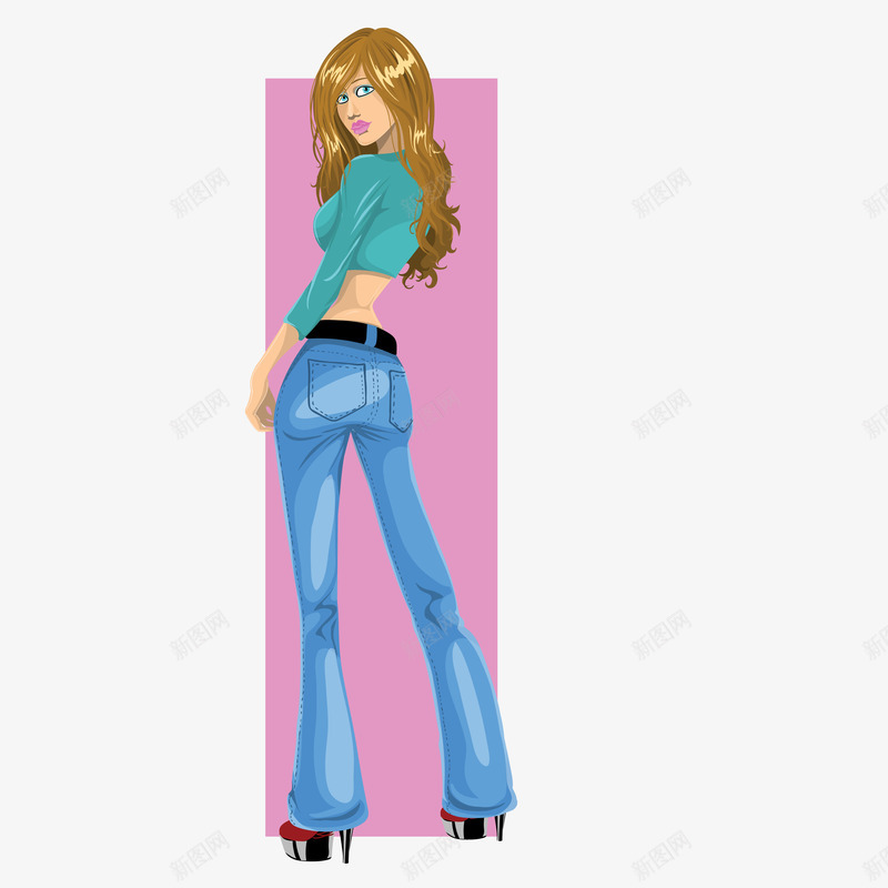 卡通休闲时尚美女转身矢量图ai免抠素材_新图网 https://ixintu.com 卡通美女 商务美女 时尚美女 服装模特 白领丽人 都市丽人 矢量图