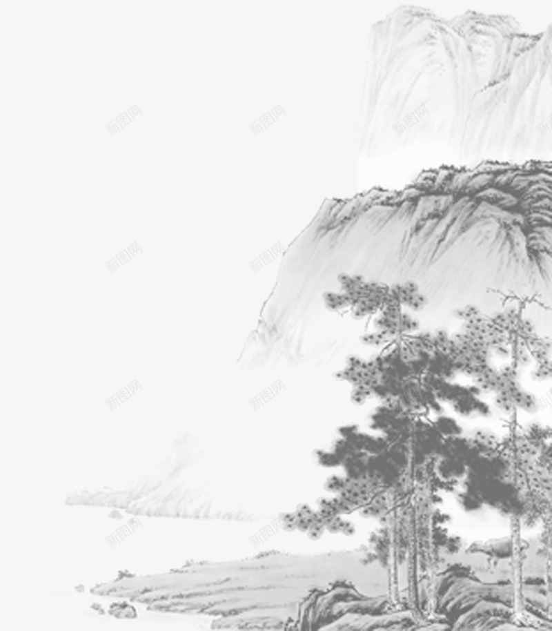 松树水墨画png免抠素材_新图网 https://ixintu.com 中国画 山水画 水墨画
