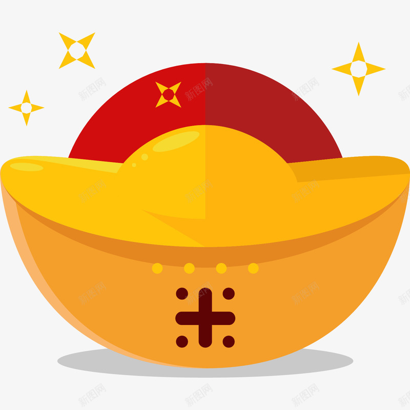 闪闪发光的大元宝png免抠素材_新图网 https://ixintu.com PNG 元宝 发光 手绘