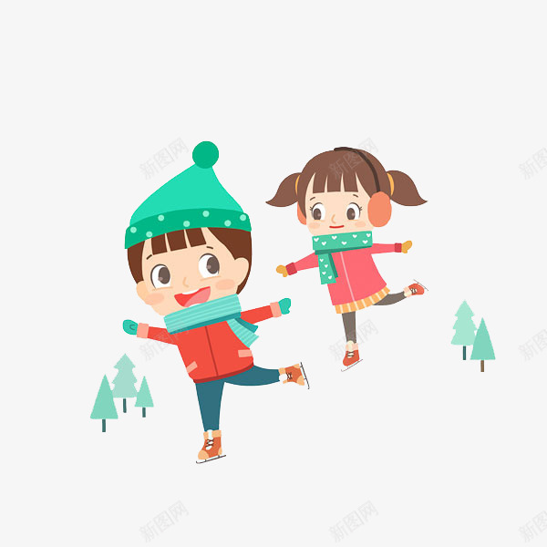 卡通滑雪的孩子图png免抠素材_新图网 https://ixintu.com 儿童 卡通 大树 孩子 寒假 小人 插图 滑雪 高兴地