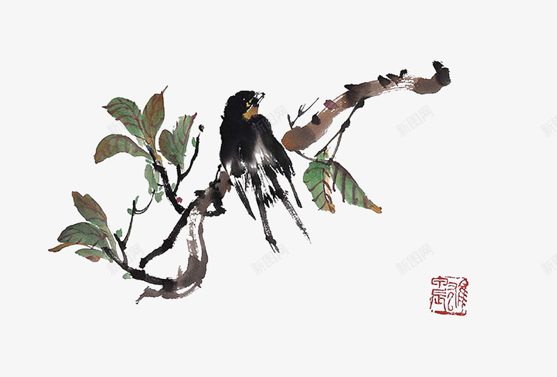 花鸟水墨画png免抠素材_新图网 https://ixintu.com 中国风 中式风格 中式风格花鸟水墨画 毛笔画 水墨画 花鸟 飞鸟水墨画