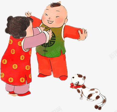 传统春节古典人物穿花衣服png免抠素材_新图网 https://ixintu.com 中国风 儿童 小孩童 招财童子 新衣服 福娃