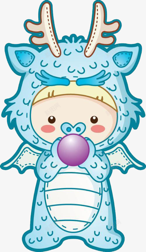 蓝色的小龙人png免抠素材_新图网 https://ixintu.com 卡通狗爪 大犄角 拿着龙珠的龙人 蓝色的鳞片 蓝色的龙人