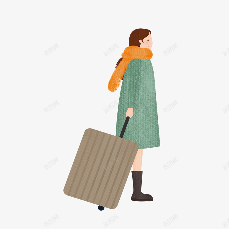 手绘拉行李箱的女孩png免抠素材_新图网 https://ixintu.com 卡通灰色 女孩 女生 旅游 旅行 水彩 箱子 绿色 行李箱