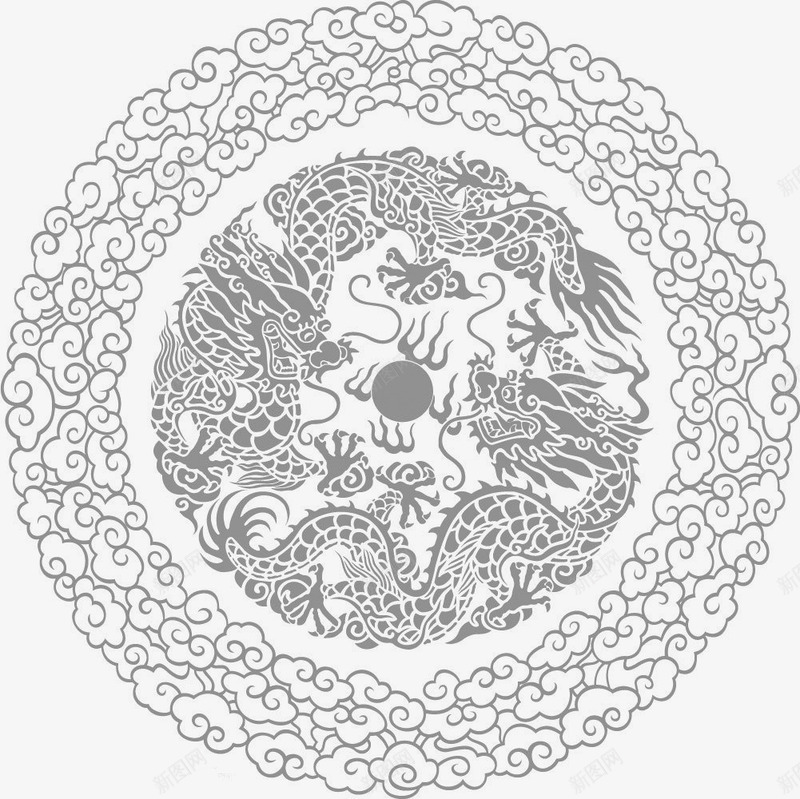 复古圆形龙纹祥云png免抠素材_新图网 https://ixintu.com 圆形 复古 祥云 祥龙图案 线条龙纹