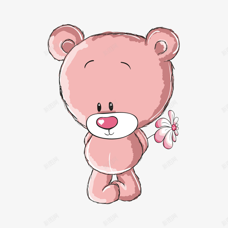 拿着花的小熊png免抠素材_新图网 https://ixintu.com 卡通 小熊 布偶