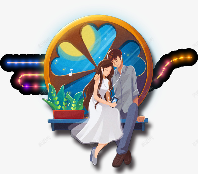 坐着的情侣png免抠素材_新图网 https://ixintu.com 人物 卡通画 情侣 矢量装饰 装饰
