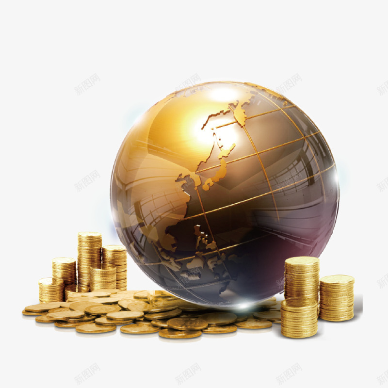 金色地球png免抠素材_新图网 https://ixintu.com 升值 地球 故事 金币