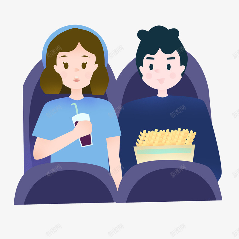 卡通手绘看电影情侣png免抠素材_新图网 https://ixintu.com 人物插图 创意 动漫动画 卡通手绘 看电影情侣 简约