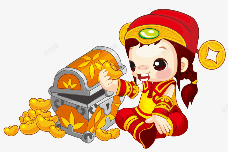 可爱卡通财神元宝元素png免抠素材_新图网 https://ixintu.com 元宝 卡通 卡通元素 卡通财神 可爱 财神