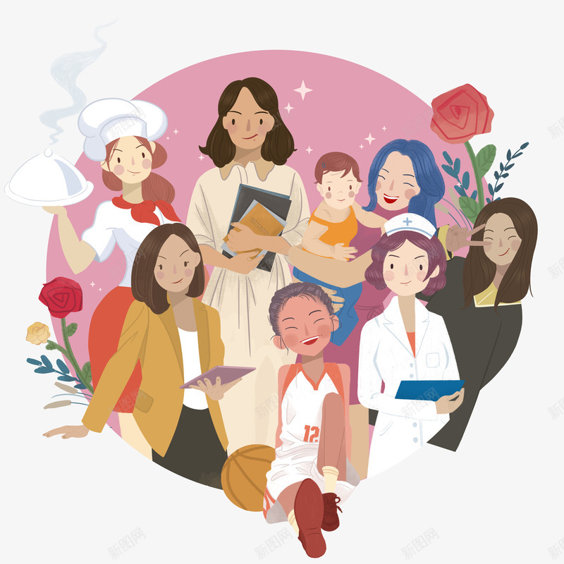 三八妇女节插画png免抠素材_新图网 https://ixintu.com 三八妇女节平面促销节日女王 三月八日 创意海报 妇女节 海报标题 海报设计 红色 花卉