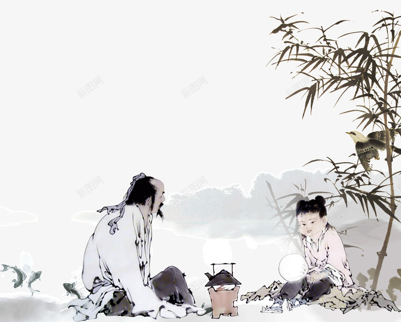 中医png免抠素材_新图网 https://ixintu.com 中医 复古 山水画简约清新