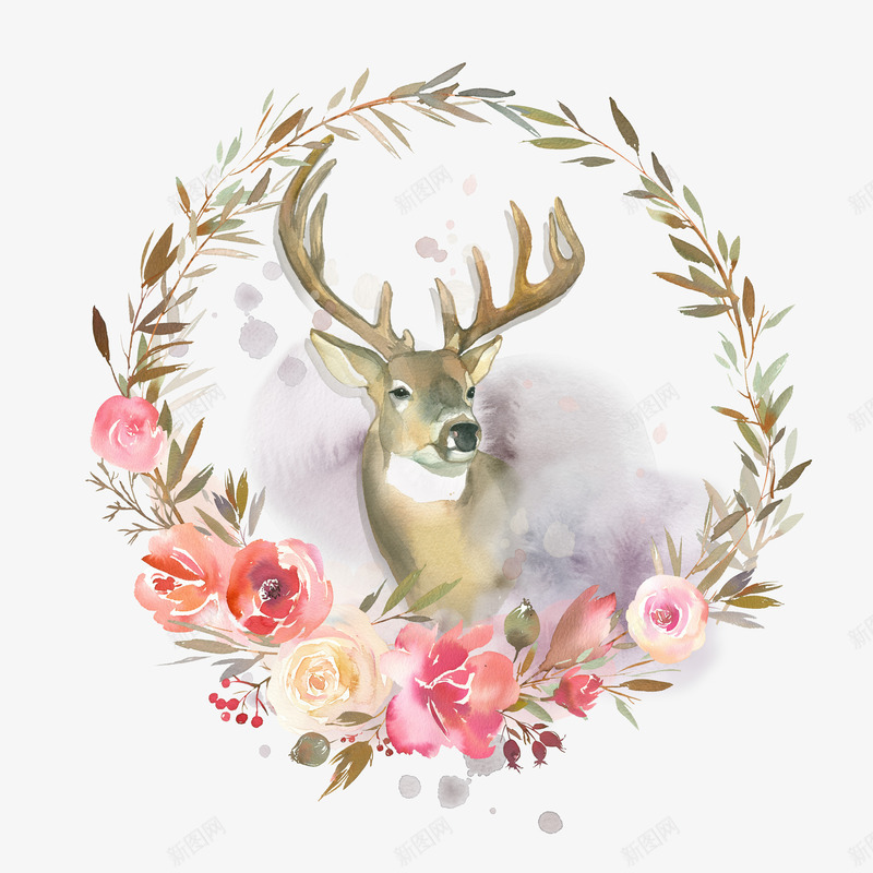 手绘卡通装饰花瓣花草装饰海报设png免抠素材_新图网 https://ixintu.com 小清新花草装饰 小鹿 手绘卡通装饰花瓣花草装饰海报设计免费下载 文艺花草PPT制作 植物插画 海报设计 花环 花草包装礼盒 花草插画 花草装饰