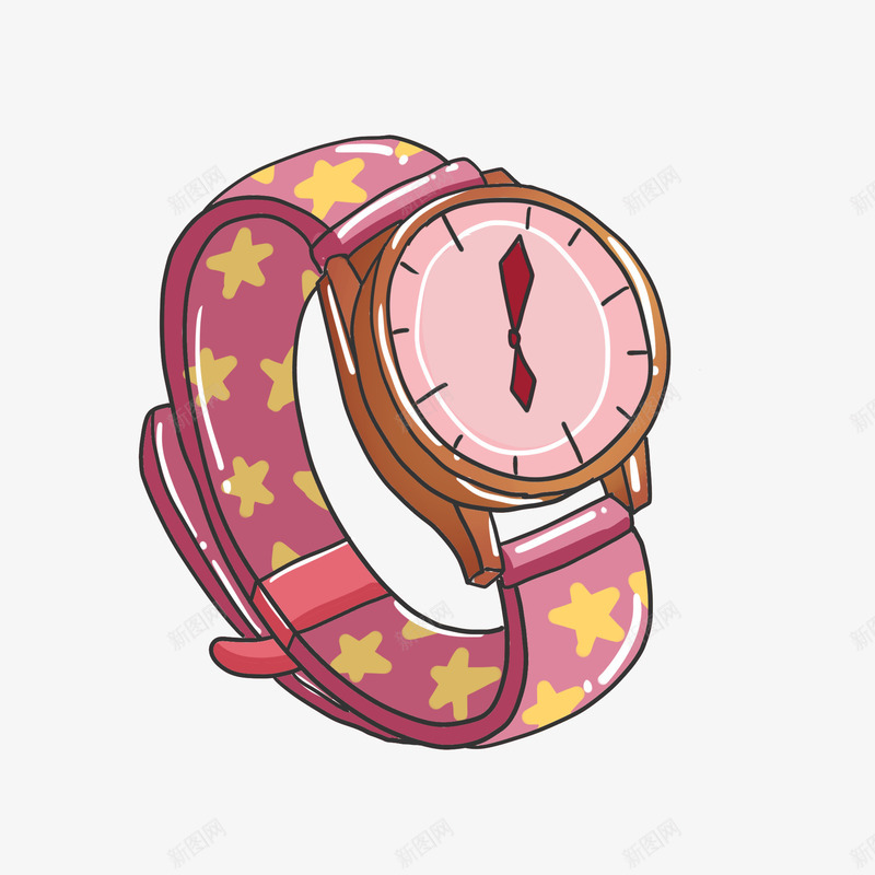 手绘少女风手表元素png免抠素材_新图网 https://ixintu.com 免扣 手绘 手表 粉色