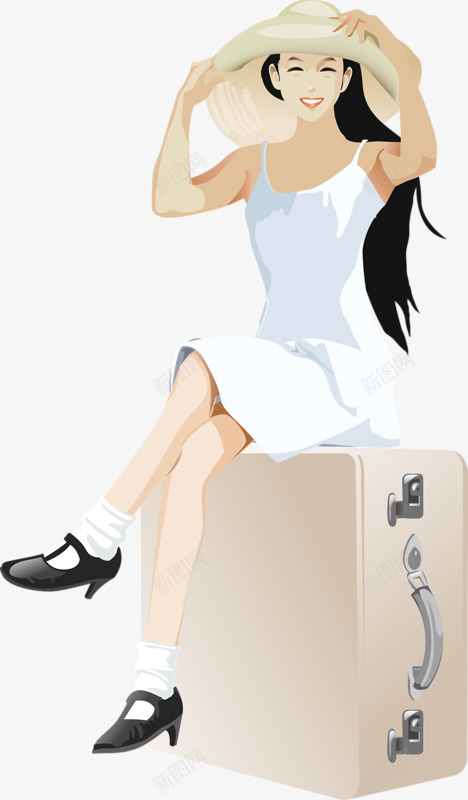 旅途中的少女png免抠素材_新图网 https://ixintu.com 人物 帽子 手绘 行李箱