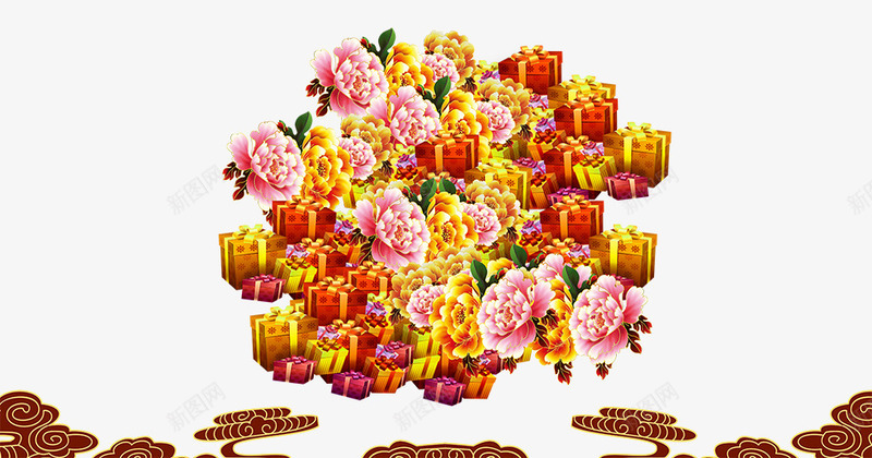 背景花团礼包psd免抠素材_新图网 https://ixintu.com 2017联欢晚会背景设计 会议背景 会议背景墙设计 会议背景板设计 传统元素海报 传统节日海报 新年海报设计 背景花纹
