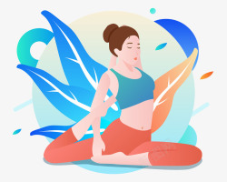 瑜伽彩色扁平化瑜伽运动卡通插画高清图片