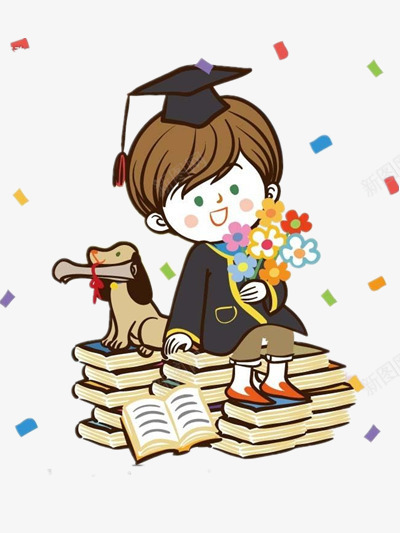 毕业的男孩png免抠素材_新图网 https://ixintu.com 学生 小狗 证书 青春