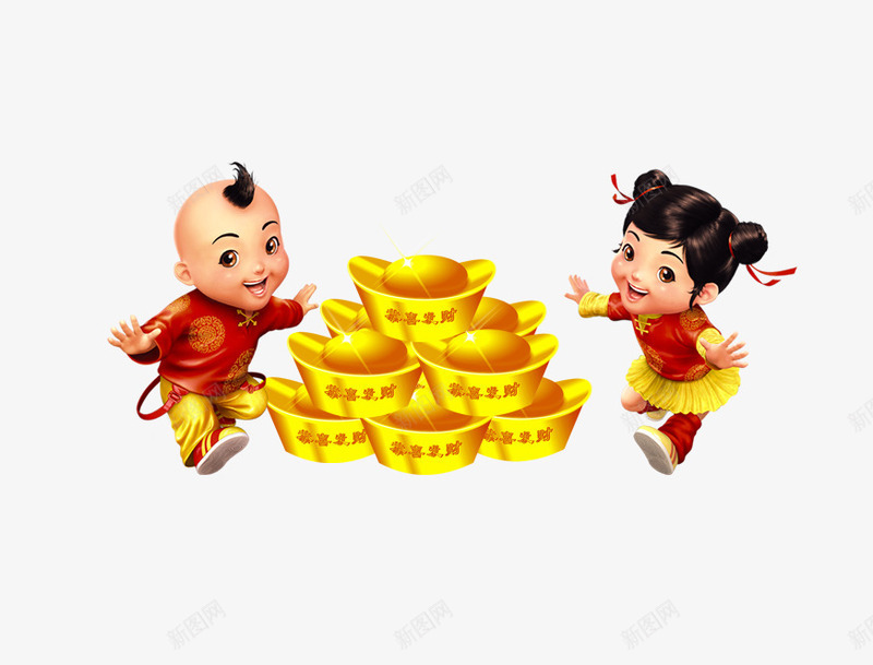 金童玉女元宝png免抠素材_新图网 https://ixintu.com 元宝 玉女 金童