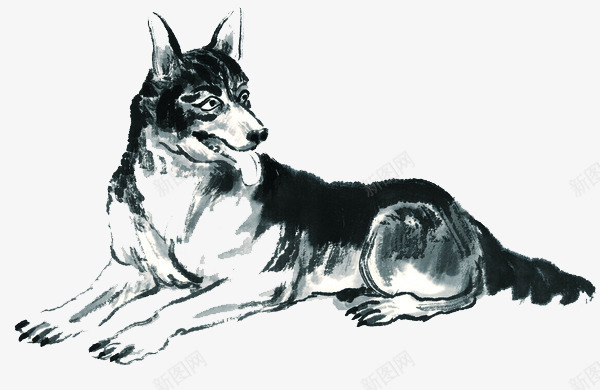 水墨猎狗png免抠素材_新图网 https://ixintu.com 凶悍 动物 技法 水墨 水墨狗 猎狗 皴法 素描狗狗 表现手法 黑白