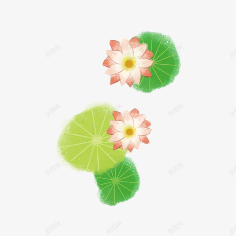 小清新风手绘荷花png免抠素材_新图网 https://ixintu.com 小清新 手绘 绿叶粉花 荷花