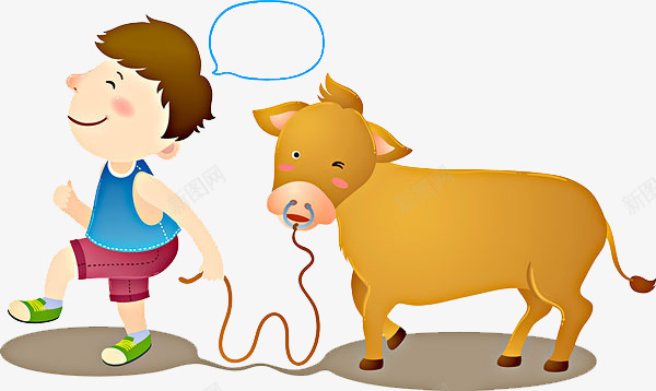 一个放牛的男孩png免抠素材_新图网 https://ixintu.com 卡通得意 卡通手绘 对话气泡 开心 得意的笑 牵牛 男孩子