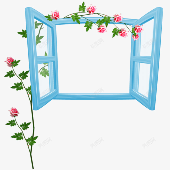 蓝色小花画框png免抠素材_新图网 https://ixintu.com 好看 彩色 画框 简单