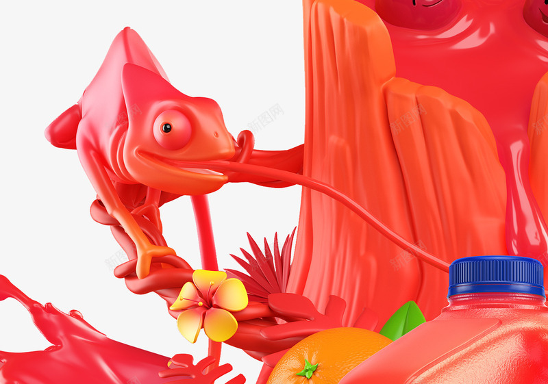 3D变色龙png免抠素材_新图网 https://ixintu.com 3D c4d模型 变色龙 果汁 立体 网页设计