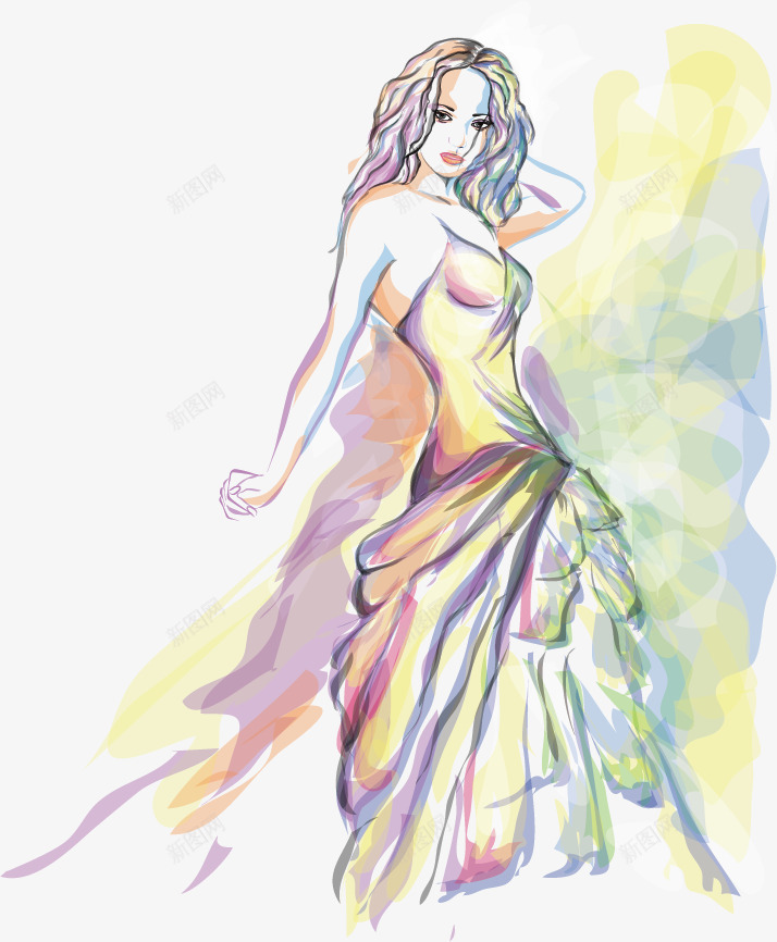 时尚美女矢量图ai免抠素材_新图网 https://ixintu.com 卡通美女 女郎 彩色手绘 性感美女 时尚美女 水彩 矢量图