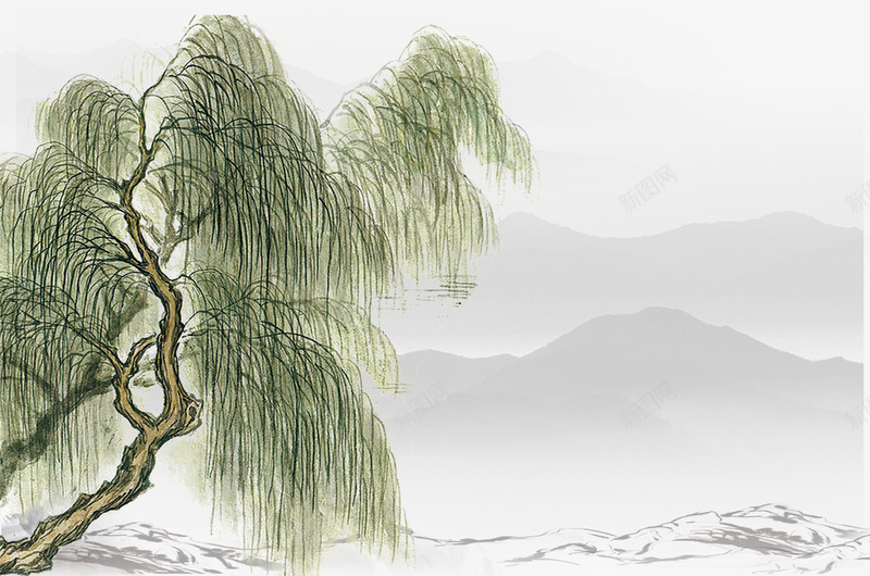 清明水墨风插画png免抠素材_新图网 https://ixintu.com 中国风 山水插画 春天 杨柳 水墨 水墨插画 清明节