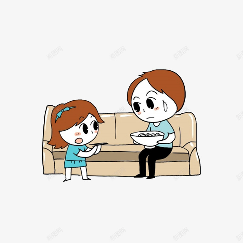 请客人吃面的小女孩png免抠素材_新图网 https://ixintu.com 卡通吃面 招待客人 拿着筷子的小女孩 沙发 请客人吃面的小女孩