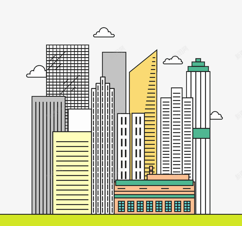 创意线条都市大厦png免抠素材_新图网 https://ixintu.com 城市 大厦 建筑 楼 都市