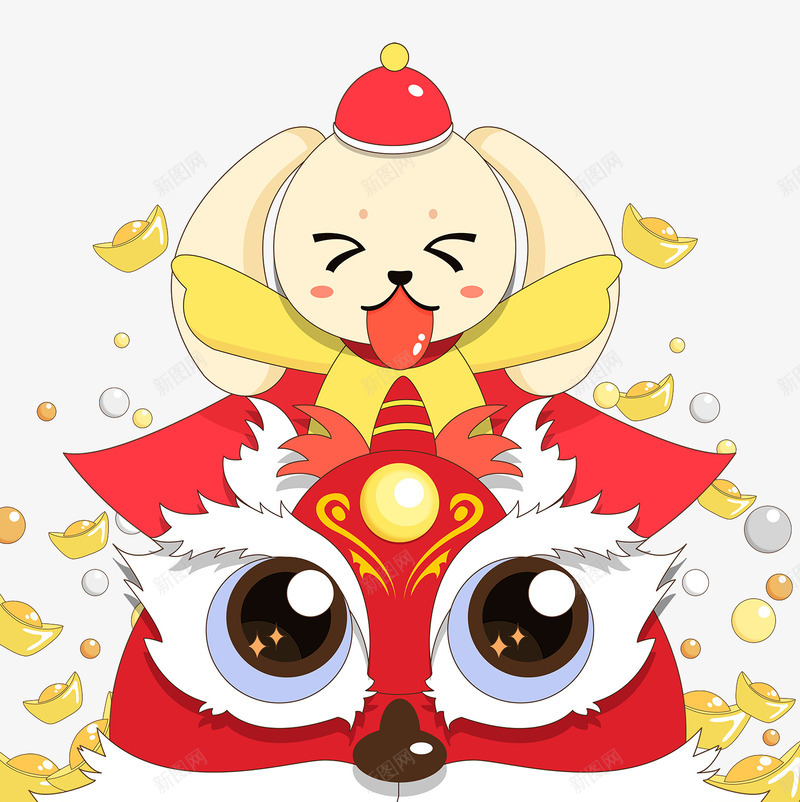卡通新年狗狗装饰psd免抠素材_新图网 https://ixintu.com 元宝 卡通 新年 狗年送福 狗狗装饰 狮子头 珍珠装饰