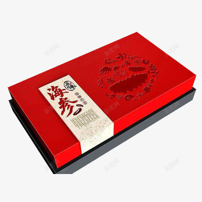 海参礼盒png免抠素材_新图网 https://ixintu.com 中国风 包装 海参包装 海参礼盒 红黑色颜色 请勿戏水 食品
