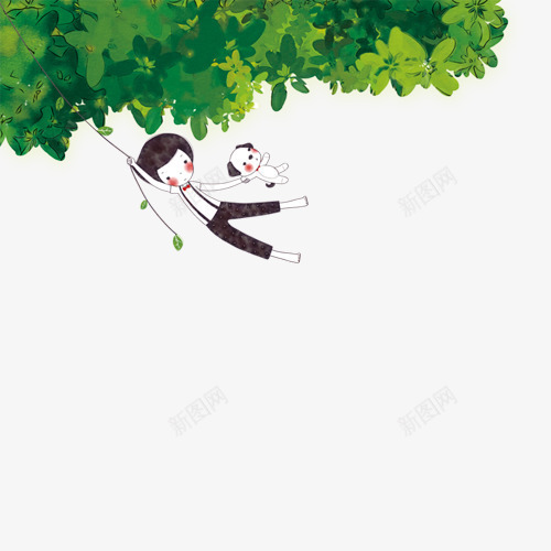 卡通拉着树藤的友情png免抠素材_新图网 https://ixintu.com 卡通 友情 小狗 树藤