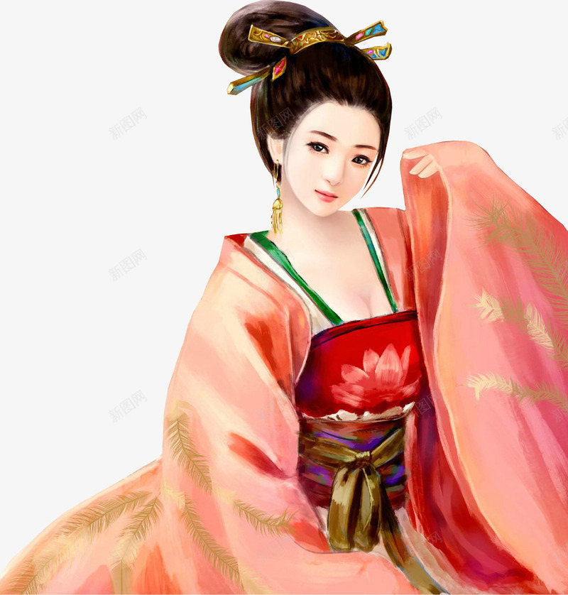 粉衣性感古风手绘女子png免抠素材_新图网 https://ixintu.com 古风 女子 性感 手绘