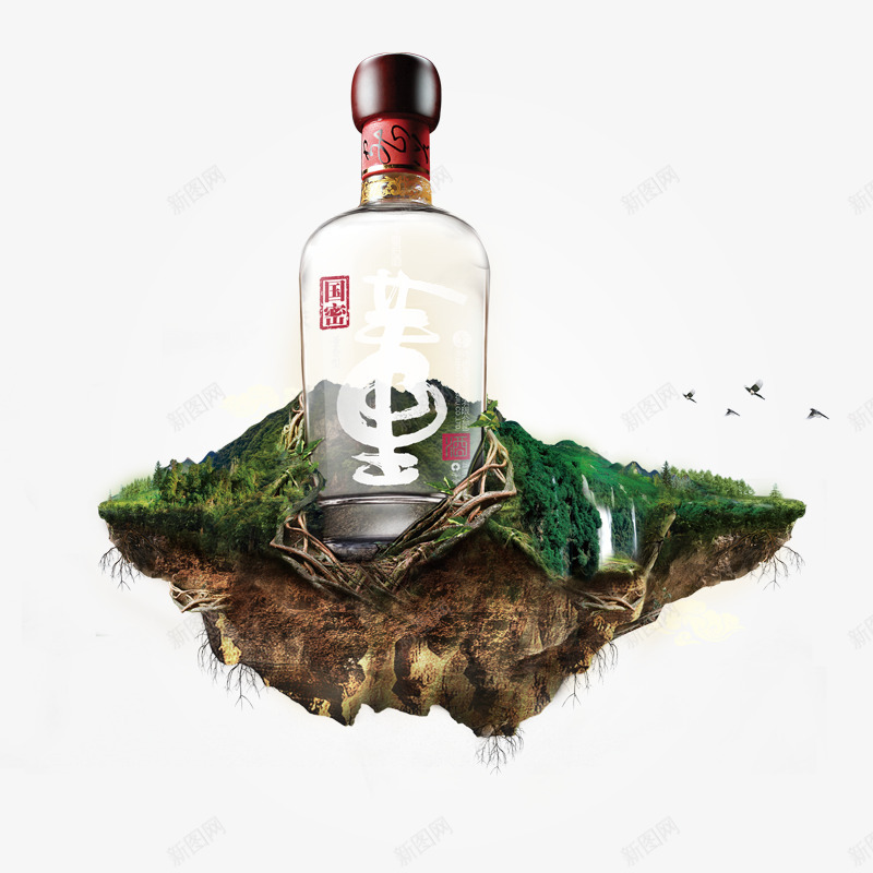 中国董酒白酒海报psd免抠素材_新图网 https://ixintu.com 山体 海报 白酒