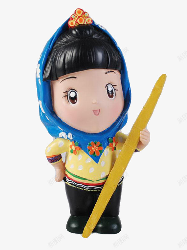 手拿扁担的惠安女孩png免抠素材_新图网 https://ixintu.com 惠安女 惠安女孩 手拿扁担 蓝色头巾 造型 陶泥