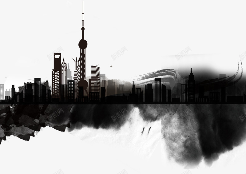 中国国际进口博览会上海城市剪影png免抠素材_新图网 https://ixintu.com 上海 上海城市 中国剪影 中国国际进口博览会 中国风 水墨