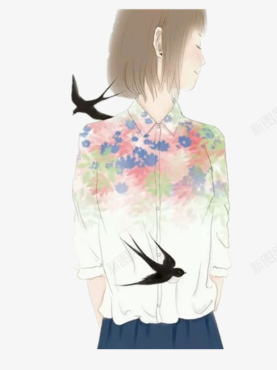 美少女png免抠素材_新图网 https://ixintu.com 唯美少女插画 治愈系插画 燕子 美少女插画