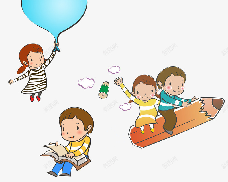 卡通同学png免抠素材_新图网 https://ixintu.com 上课 卡通同学 同学 学习 新生入学 看书 铅笔