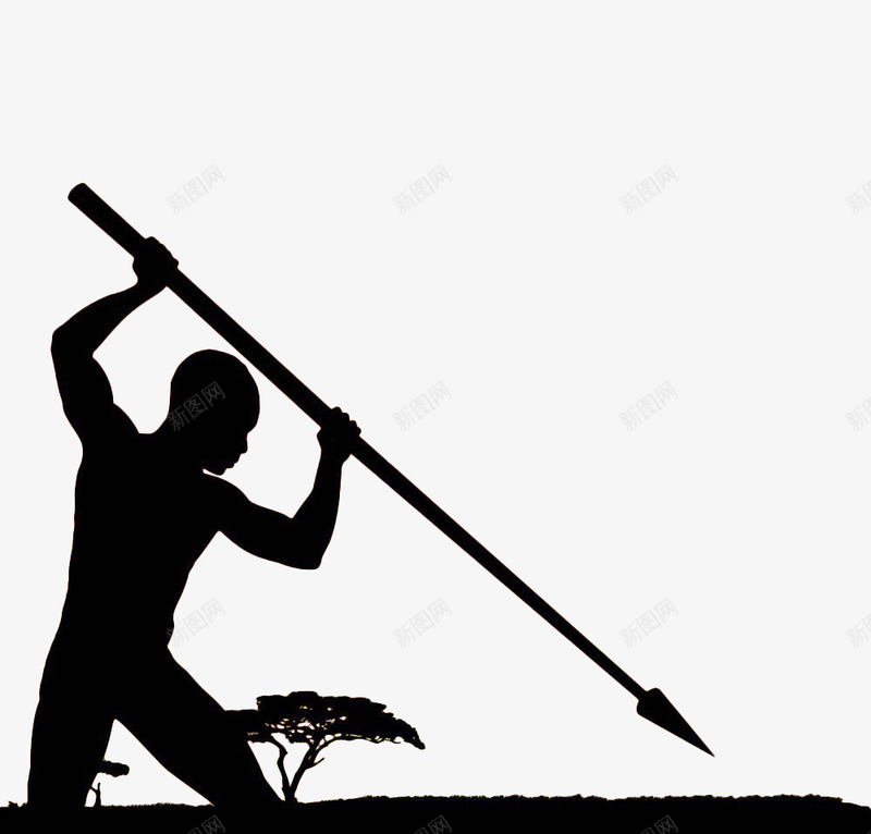 手绘黑色狩猎剪影png免抠素材_新图网 https://ixintu.com 冷兵器 古代兵器 手绘 武器 狩猎 矛头 长矛 黑色