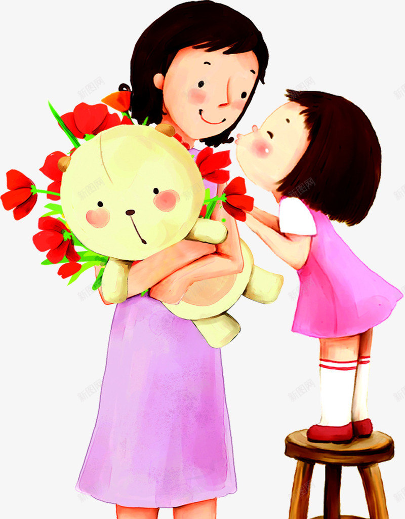 可爱亲吻手绘人物小熊玩偶母爱png免抠素材_新图网 https://ixintu.com 亲吻 人物 可爱 母爱 玩偶