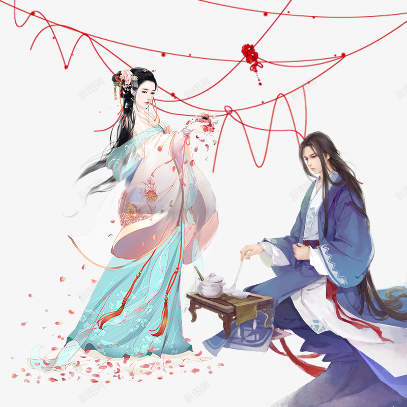 言情小说古风情侣png免抠素材_新图网 https://ixintu.com 古风情侣 唯美 小说 红线