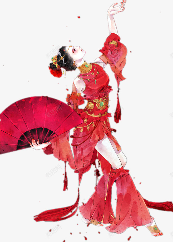 红衣扇子跳舞美女古风手绘png免抠素材_新图网 https://ixintu.com 仙侠美女 古风 扇子 红衣 美女 跳舞 跳舞姿势