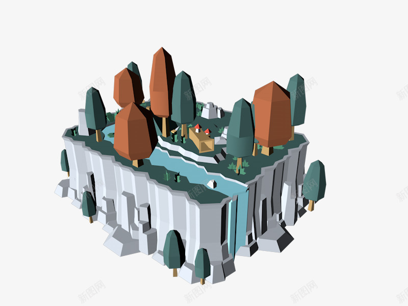 LowPoly风格和低Low风png免抠素材_新图网 https://ixintu.com C4D LowPoly风格 LowPoly风格和低Low风格C4D立体建模城堡免费下载 低Low风格 城堡 建筑物 树木 立体建模