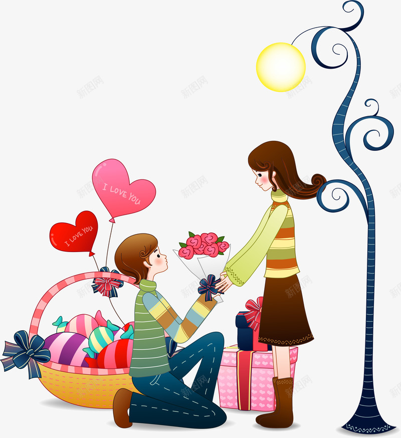 可爱卡通情侣求婚png免抠素材_新图网 https://ixintu.com 卡通 可爱 图片 情侣 求婚