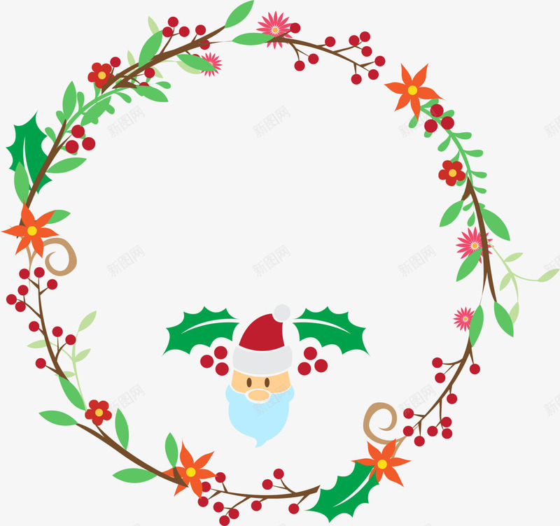 圣诞节冬青绿色草圈png免抠素材_新图网 https://ixintu.com 冬青 圣诞快乐 圣诞老人 圣诞节 草圈 装饰图案