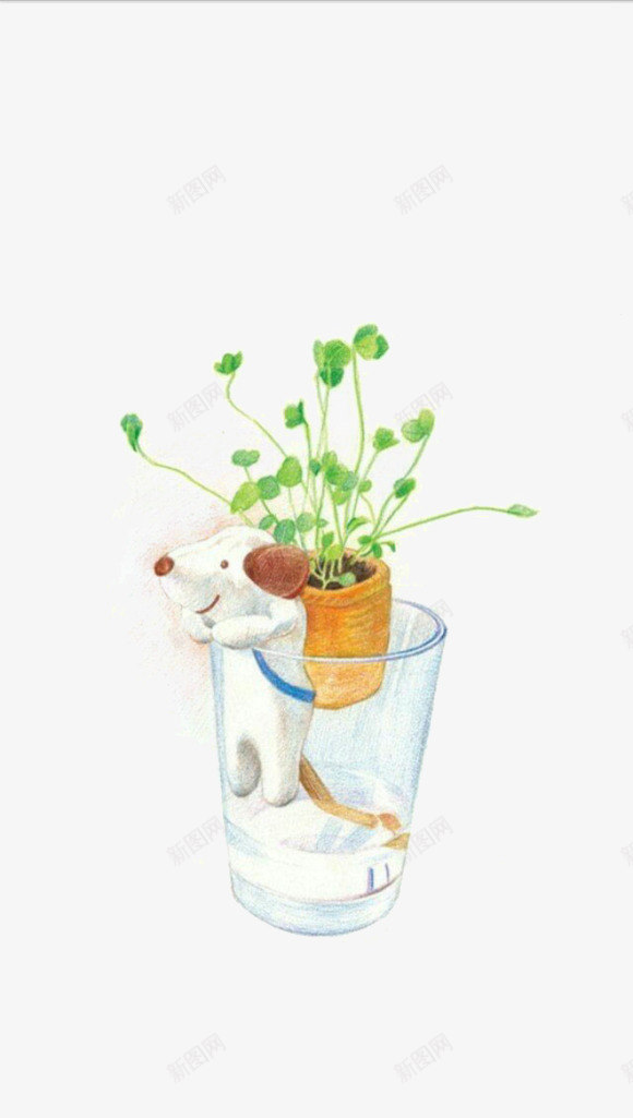 可爱手绘插画png免抠素材_新图网 https://ixintu.com 小狗 手绘 插画 水彩 豆芽